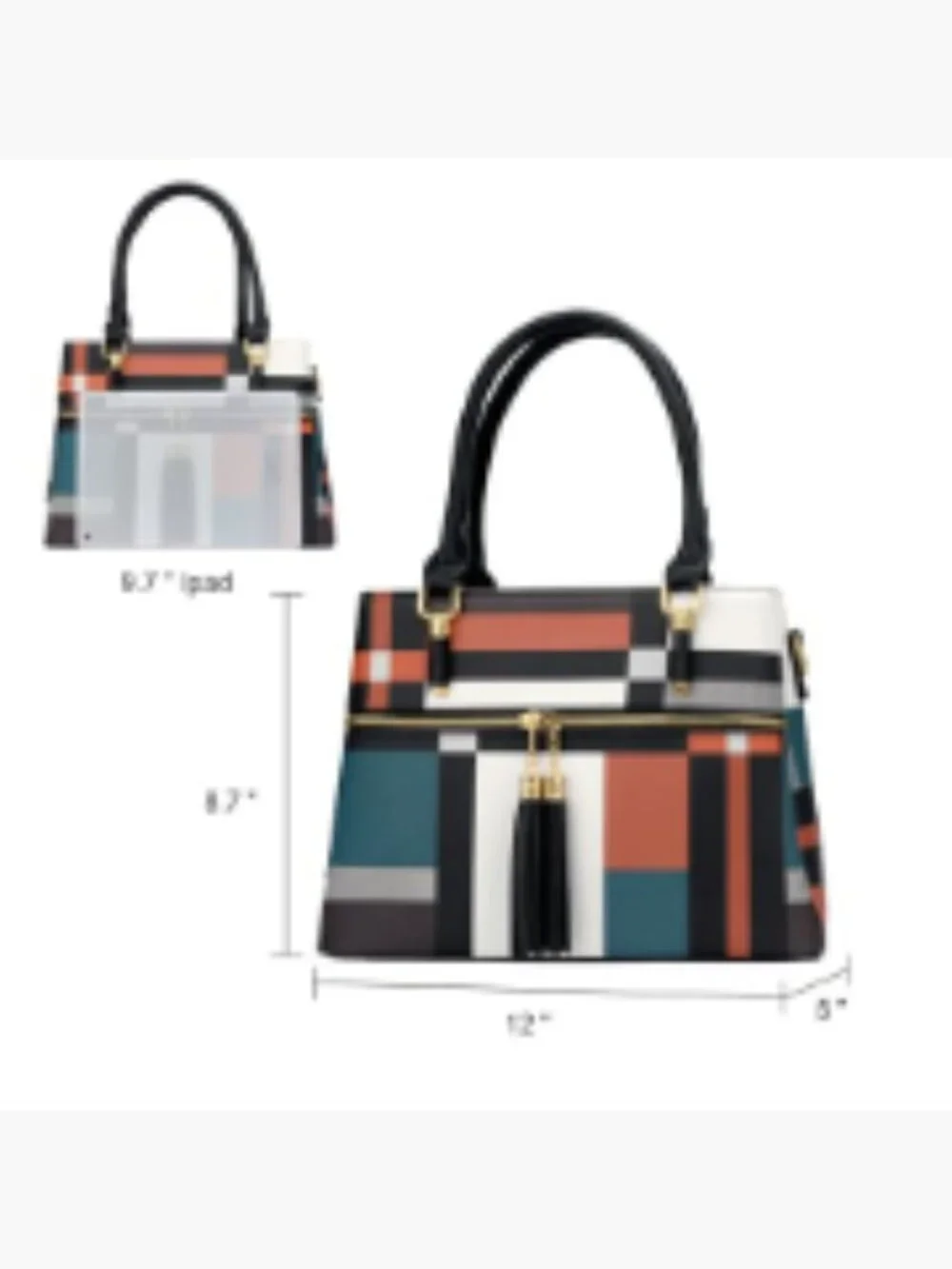 PU Leather Satchel Handbag 3 Compartments Crossbody Top Handle